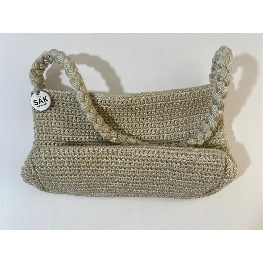 The Sak Original Women's Crochet Hand Bag Cream White with Silver Tag